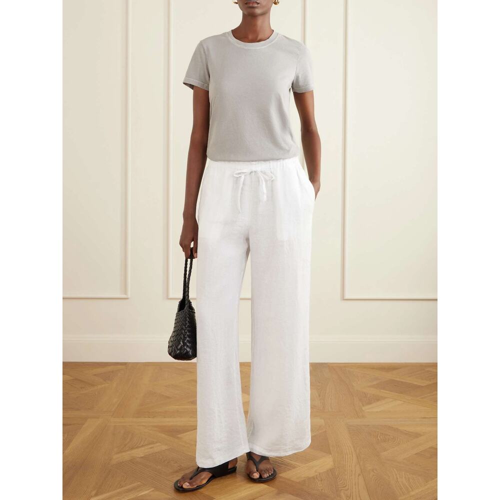 James Perse (S/ JP1) White Linen Wide Straight Leg Pant- Tie Waist, Coastal Chic